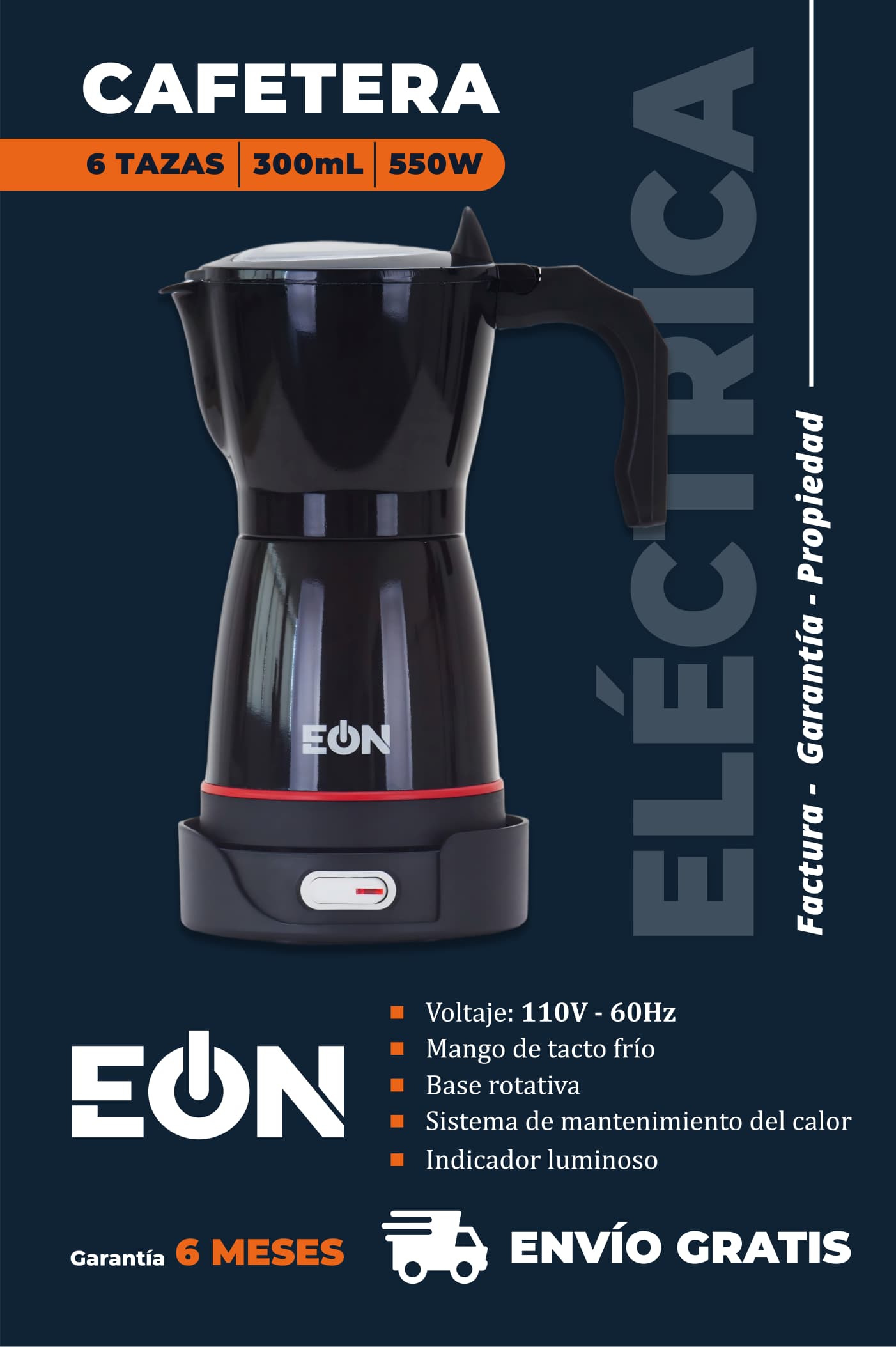 *🔹Cafetera Electrica de 6 Taza Marca EÒN 300 ML Color Negro*- 6 Meses de garantía- Factura y Propiedad_0