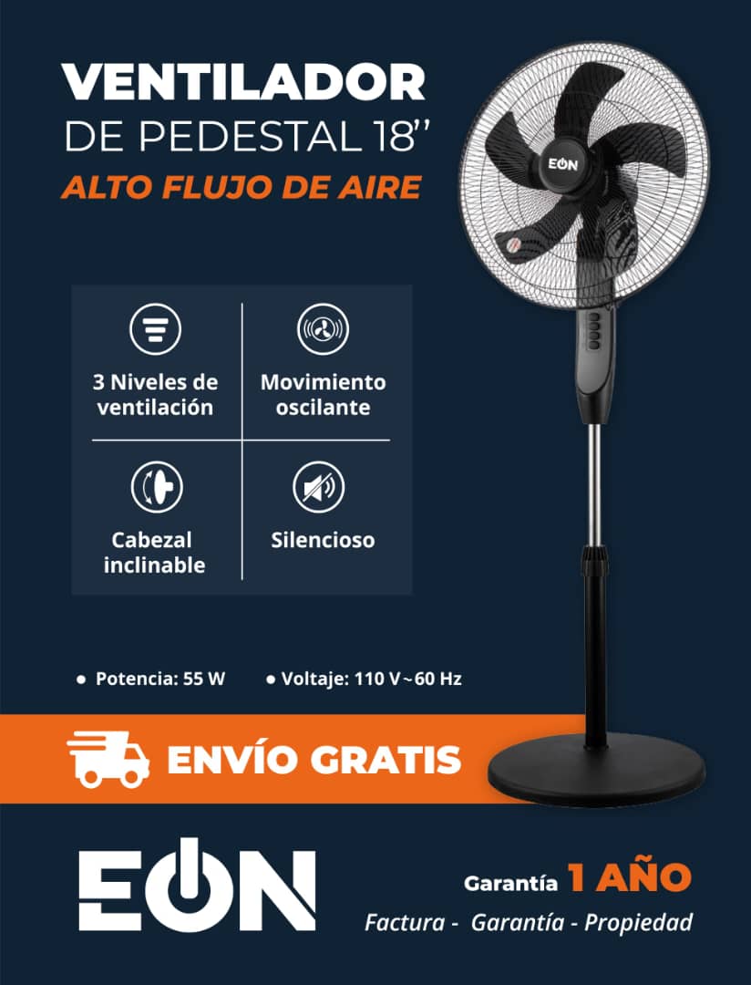 🔷 *Ventilador de Pedestal de 18" Marca EÒN*- 1 año de garantía - Factura , garantía y propiedad