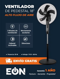 🔷 *Ventilador de Pedestal de 18" Marca EÒN*- 1 año de garantía - Factura , garantía y propiedad
