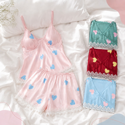 Pijama de satin 2 piezas con corazones