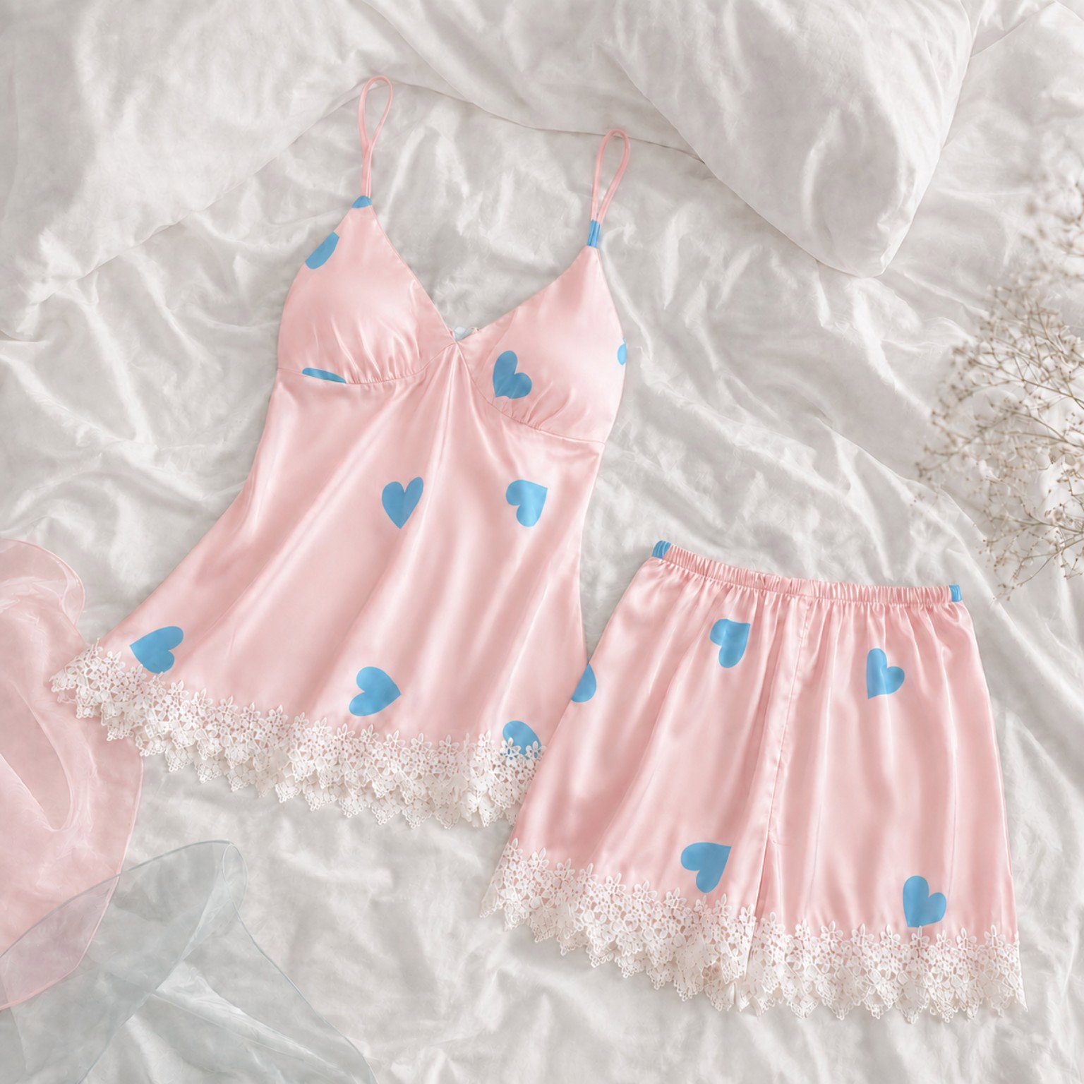 Pijama de satin 2 piezas con corazones_1