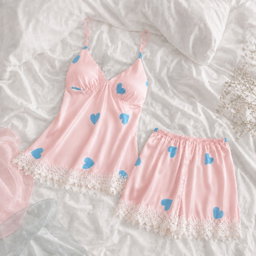 Pijama de satin 2 piezas con corazones