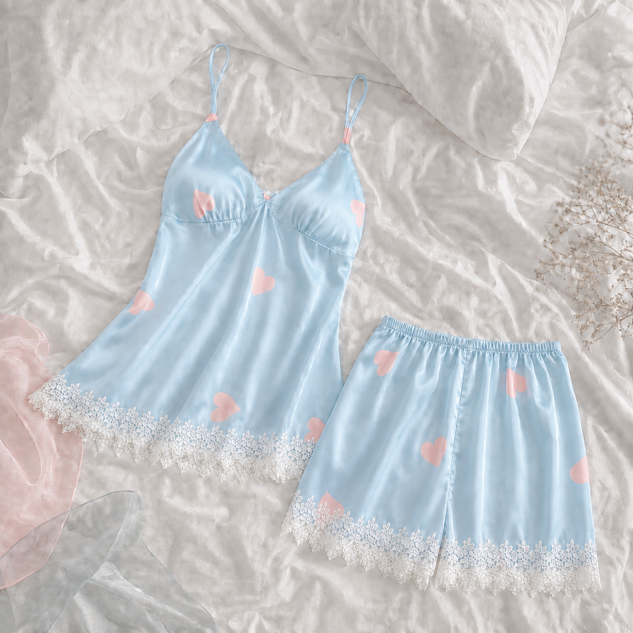 Pijama de satin 2 piezas con corazones_2