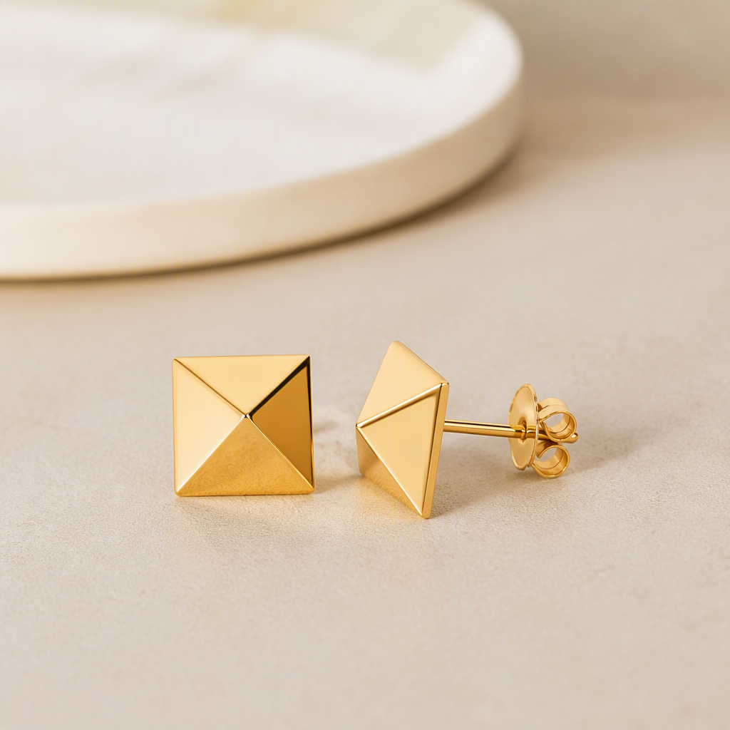 Gold Pyramid Stud Earrings_0