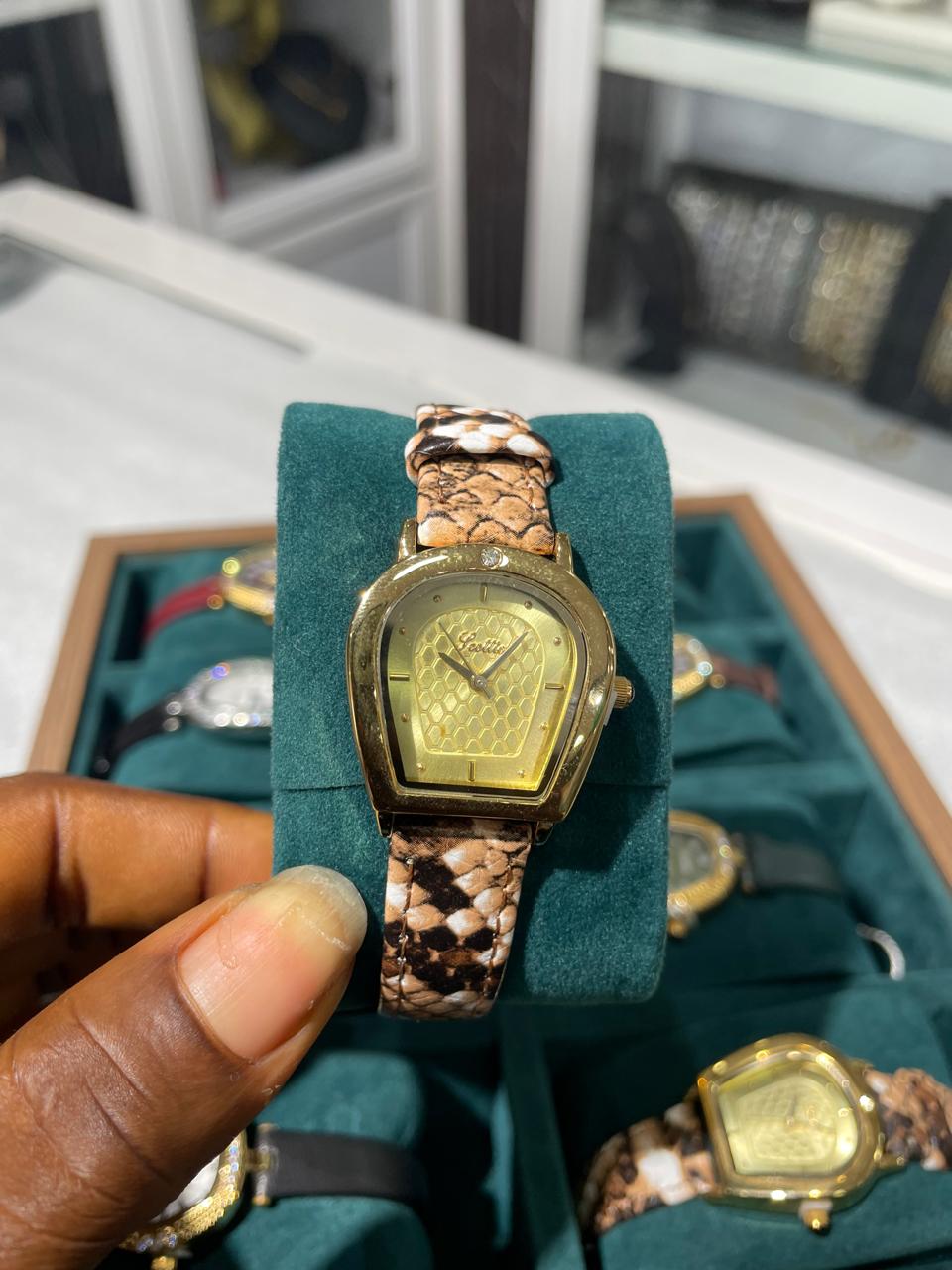 Glitz Gold Honeycomb Snake-Print Strap Watch_0