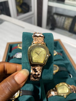 Glitz Gold Honeycomb Snake-Print Strap Watch
