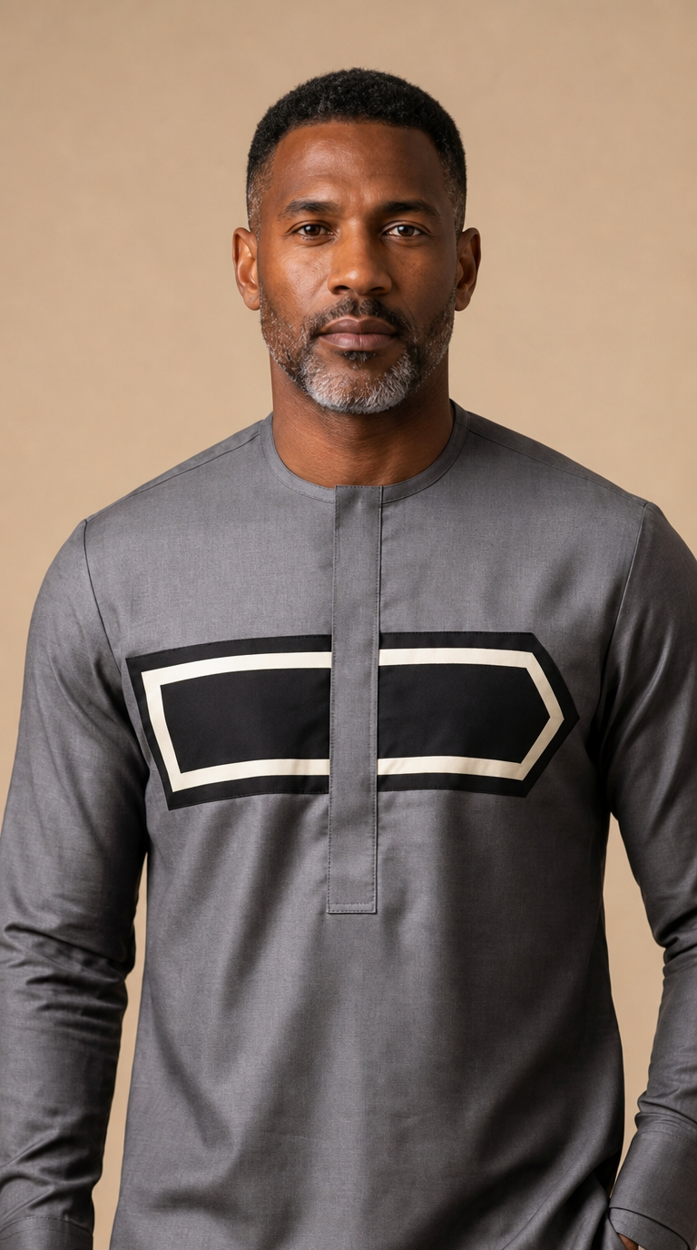 Chemise Africaine Lin Grise M1