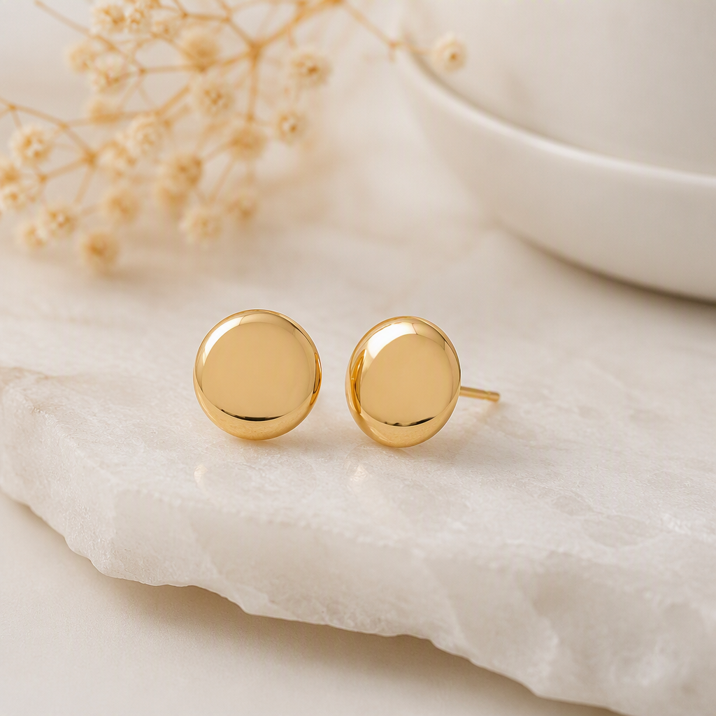 Gold Button Stud Earrings