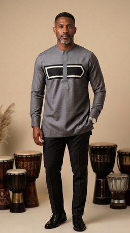 Chemise Africaine Lin Grise M1