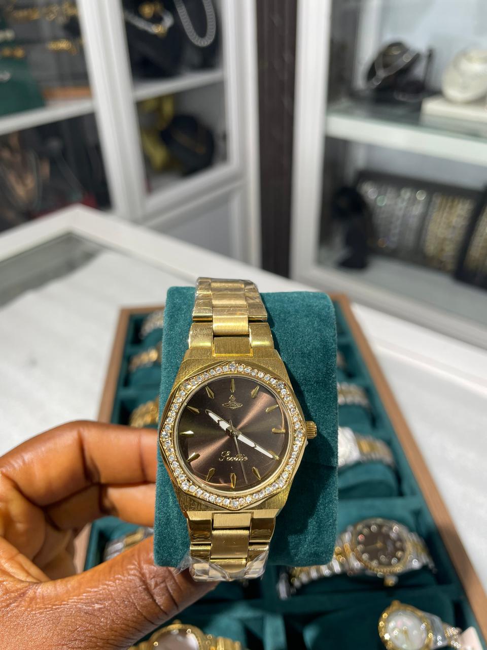 Glitz Gold Brown Dial Watch