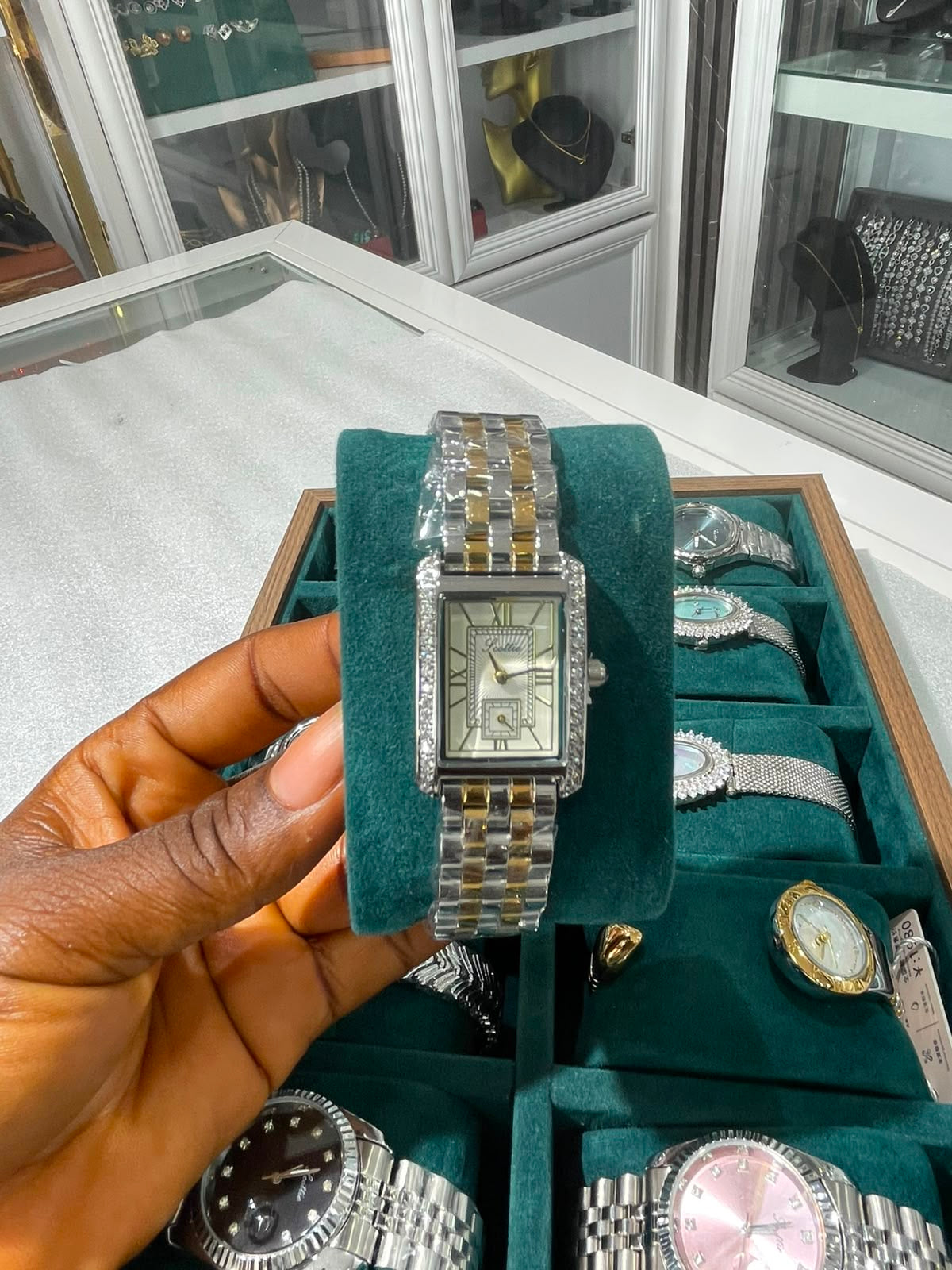 Glitz Two-Tone Rectangular Crystal Watch_0