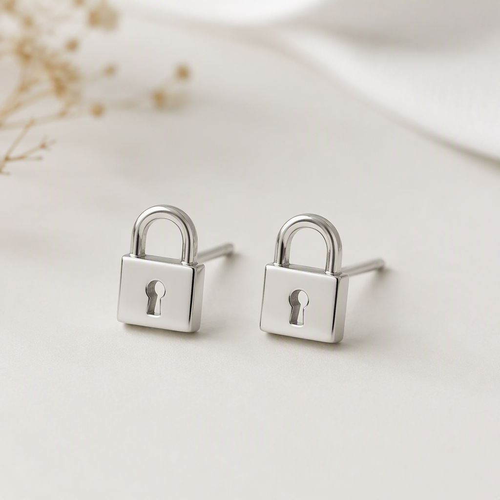 Silver Lock Stud Earrings