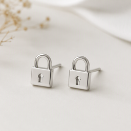 Silver Lock Stud Earrings