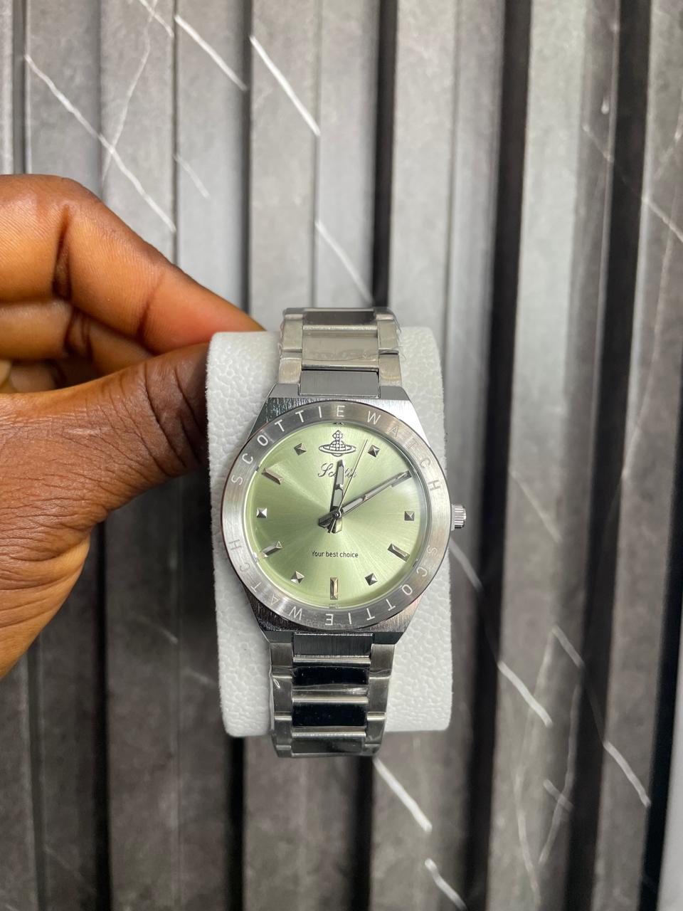 Glitz Silver Green Dial Watch