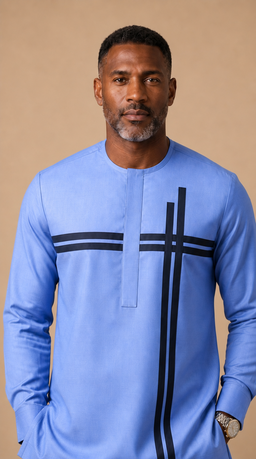 Chemise Africaine Lin Bleu M1