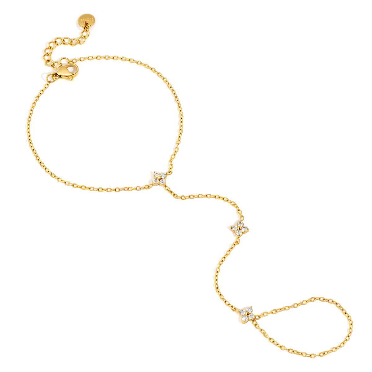 18K Gold Four Leaf Clover Hand Chain Bracelet_0