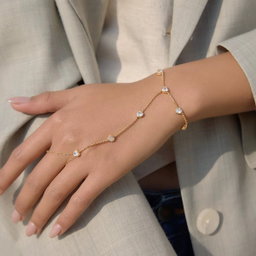 18K Gold Sweet Heart CZ Hand Chain Bracelet