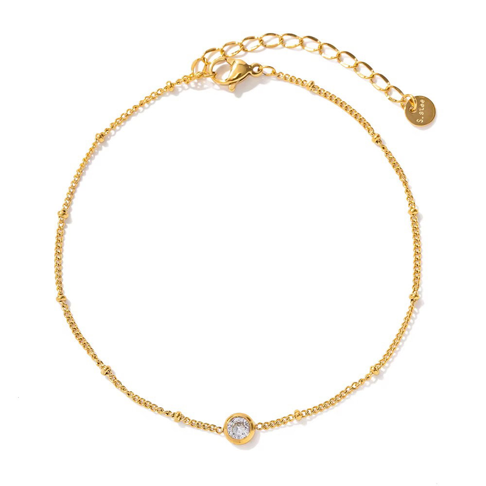 18K Gold Single Zircon Anklet_0