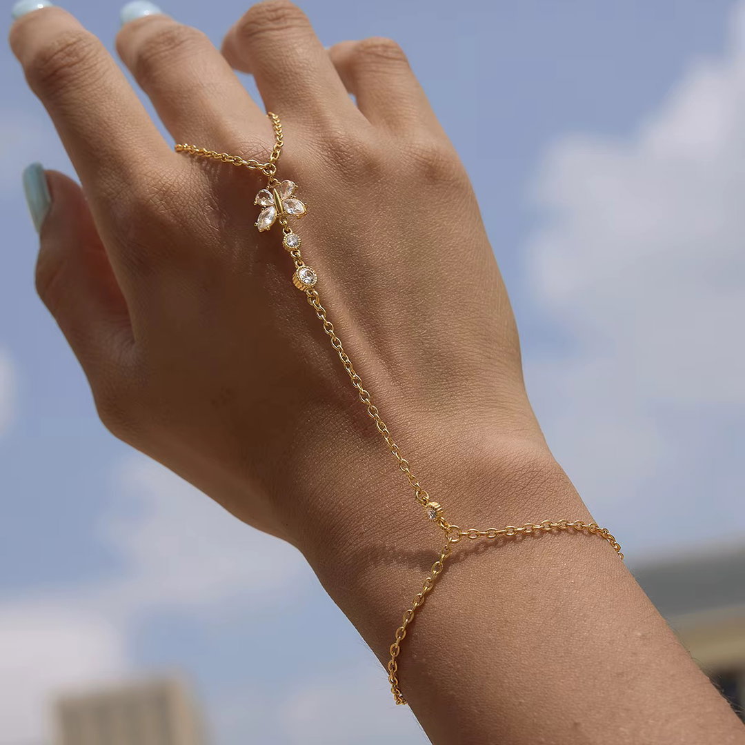 18K Gold Butterfly Hand Chain Bracelet