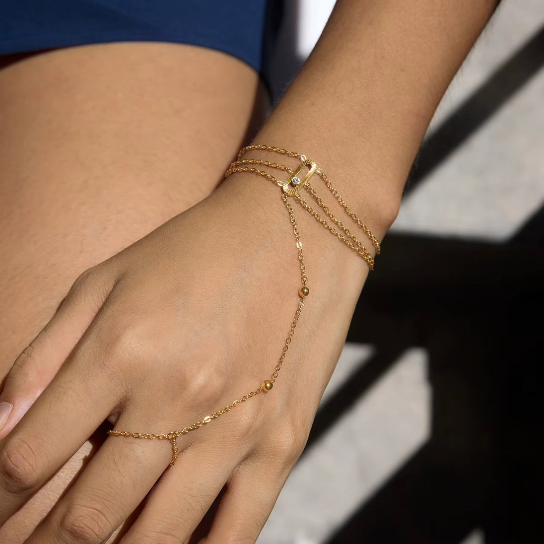 18K Gold Three-Layer Hand Chain Bracelet