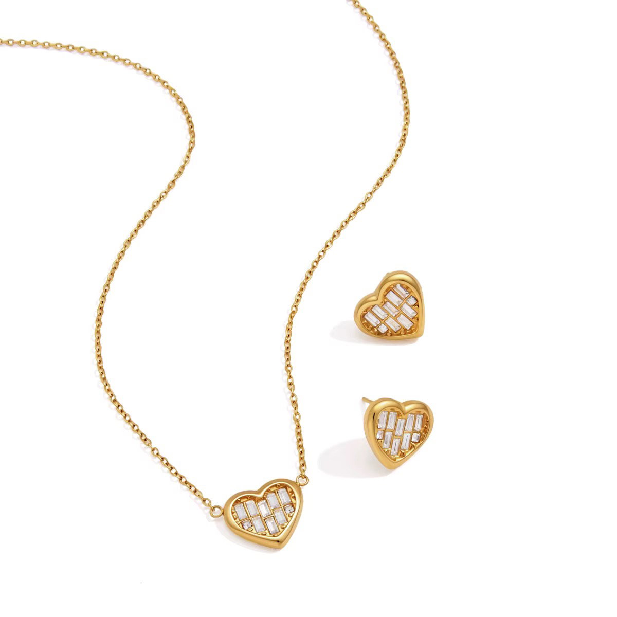 18K Gold Crystal Heart Stud & Pendant Set_0