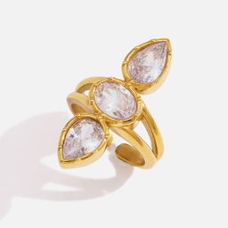 18K Gold Geometric Zircon Open Ring