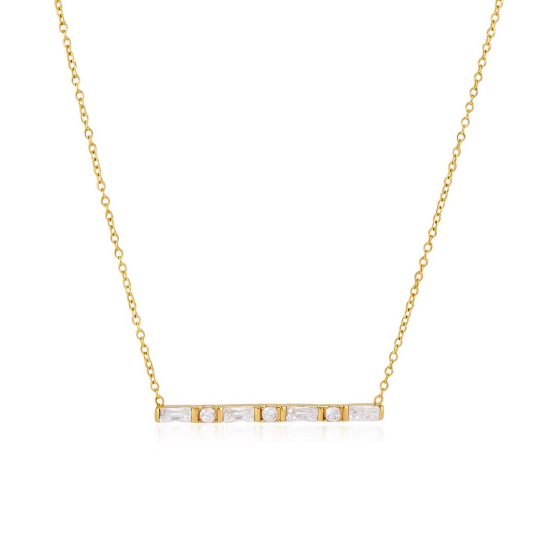 18K Gold Square Round Zircon Necklace