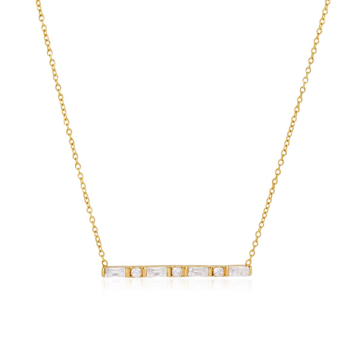 18K Gold Square Round Zircon Necklace_0