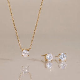 18K Gold Solitaire Zircon Jewelry Set