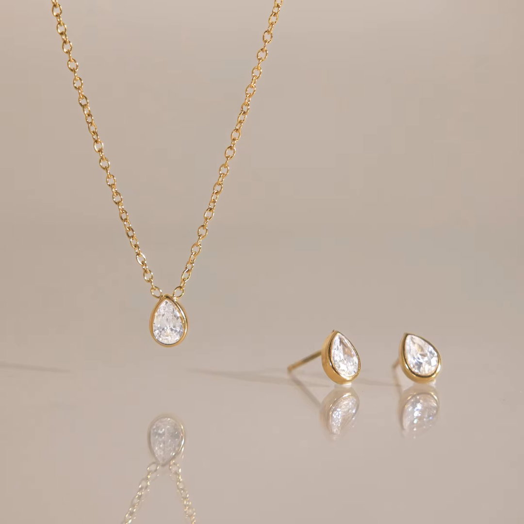 18K Gold Teardrop Zircon Jewelry Set