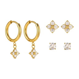 18K Gold 3-Pair Marquise Zircon Clover Set