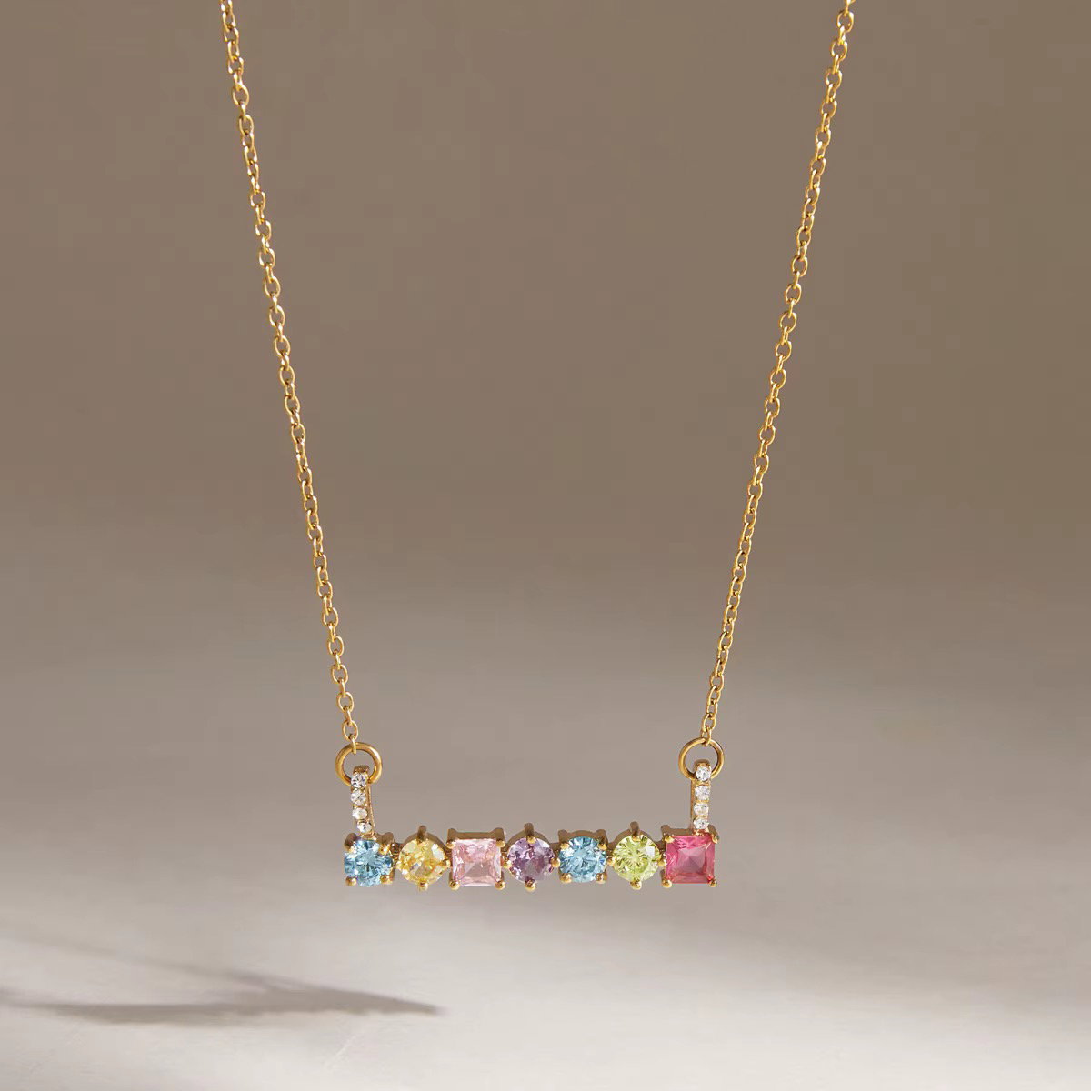 18K Gold Colorful Zircon Pendant Necklace_0