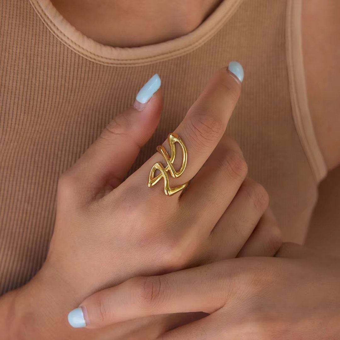 18K Gold Linear Wrapped Open Ring