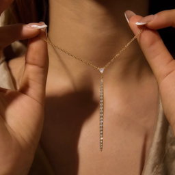 18K Gold Triangle Tie CZ Necklace