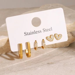 18K Gold Heart Zircon Ear Clip Set
