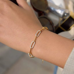 18K Gold Rhinestone Paperclip Bracelet