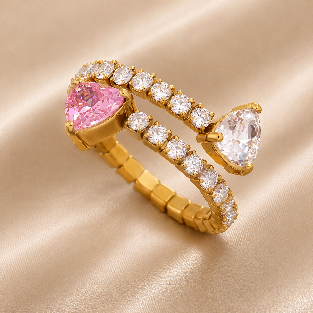 Gold Snake Multi-Layer Pear Zircon Ring_1