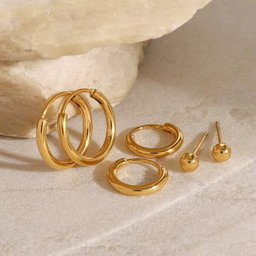 18K Gold Multi-Size Hoop Earring Set
