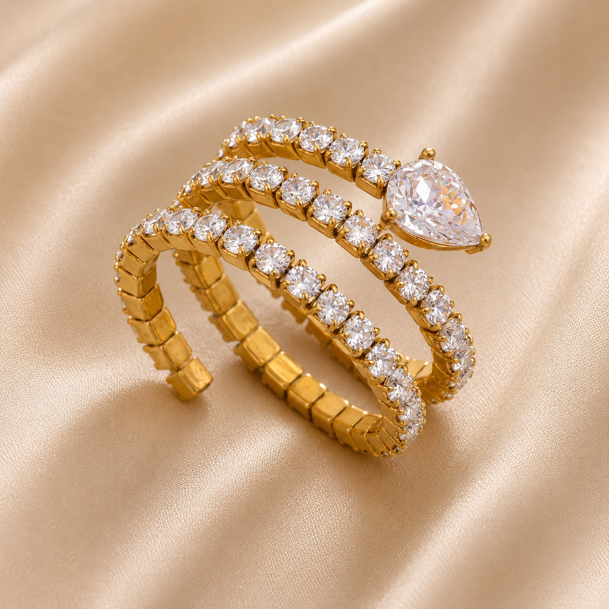 Gold Snake Multi-Layer Pear Zircon Ring_2