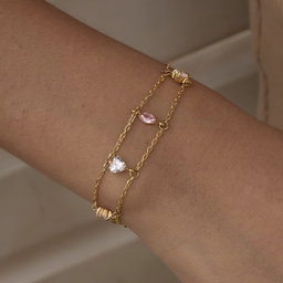 18K Gold Double-Layer Pink White Zircon Bracelet