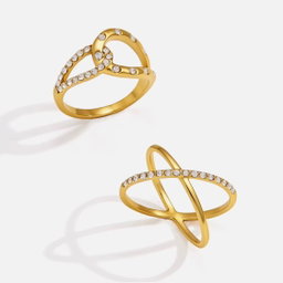 18K Gold X Crossover Rhinestone Ring