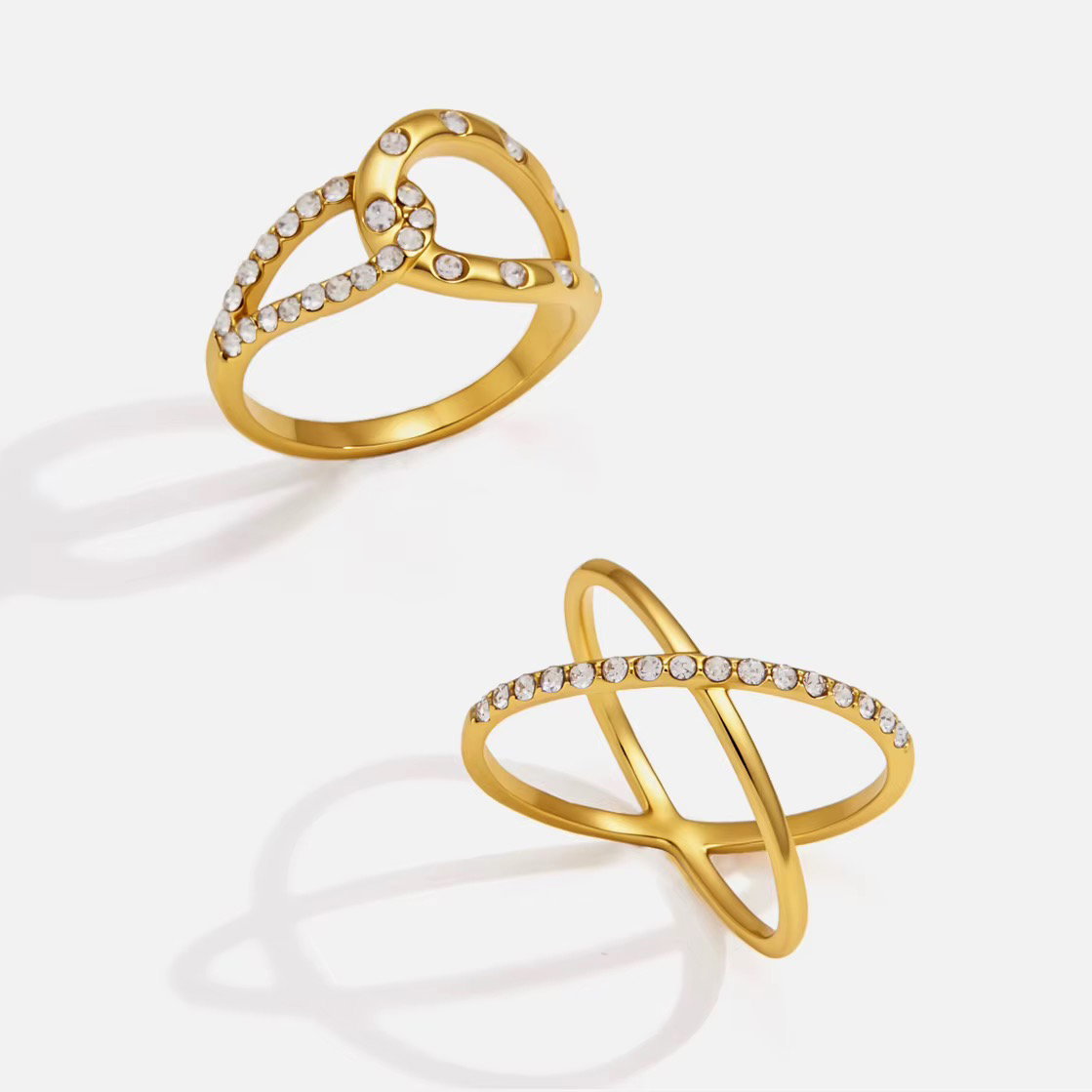 18K Gold X Crossover Rhinestone Ring_0