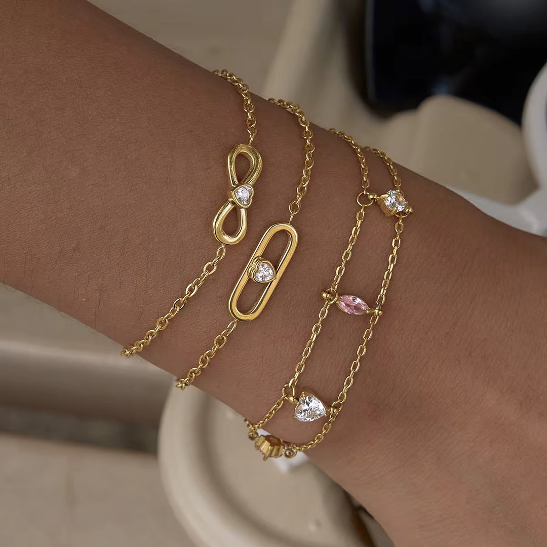 18K Gold Double-Layer Pink White Bracelet