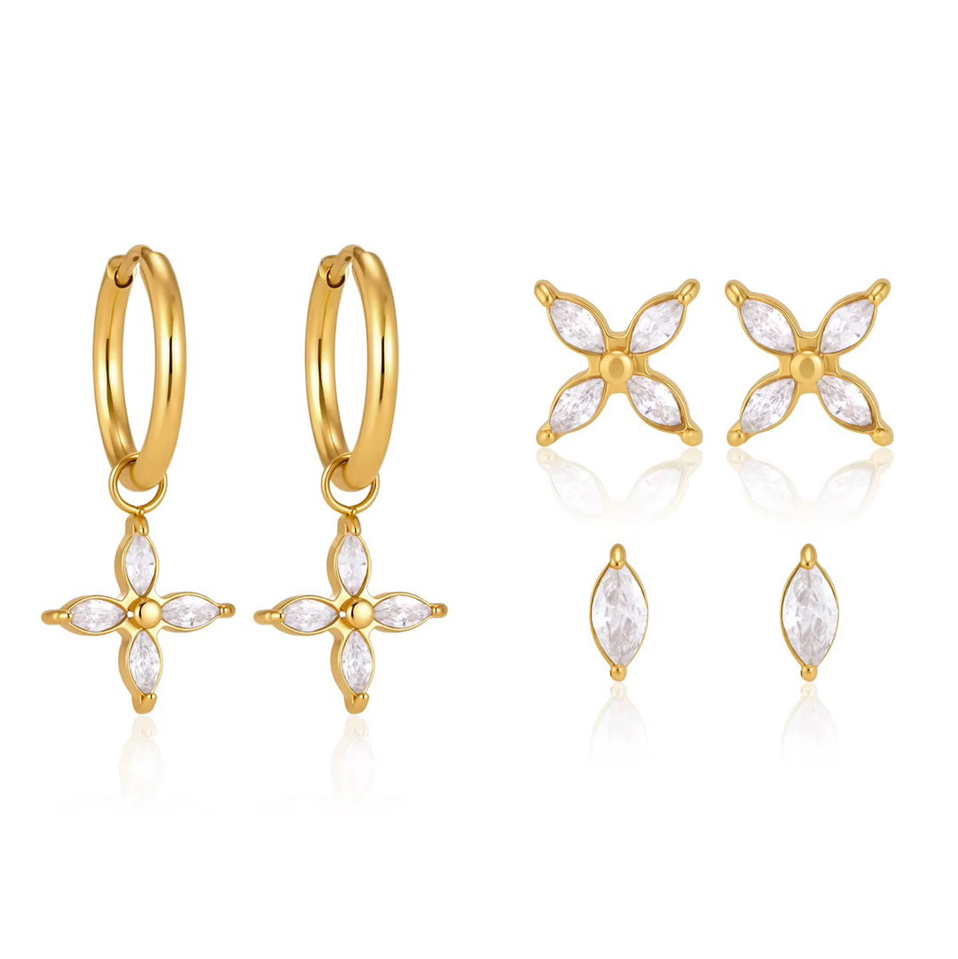 Glitz 3-Pair Clover Huggie Earring Set