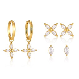 Glitz 3-Pair Clover Huggie Earring Set