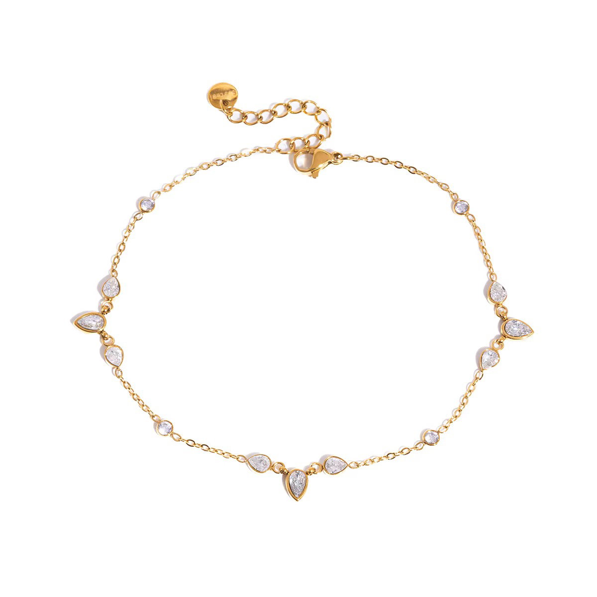 18K Gold Pear Zircon Anklet_0