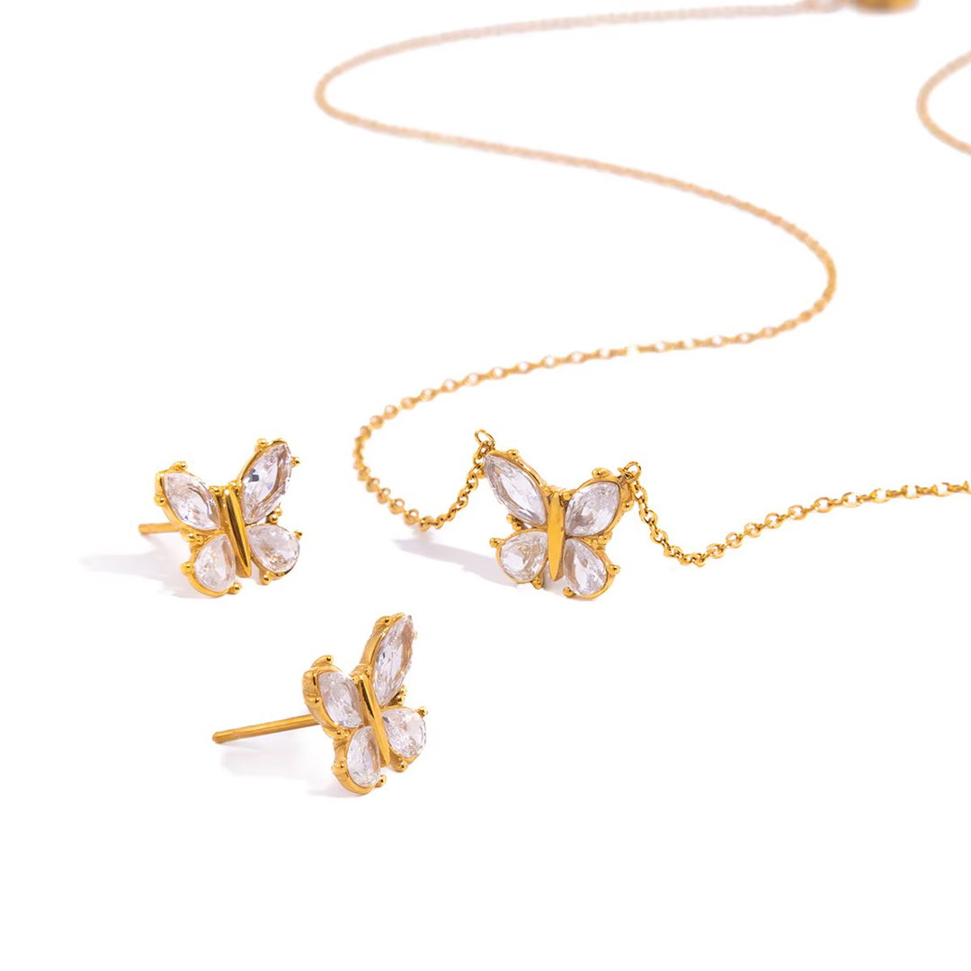 18K Gold Butterfly Marquise Set
