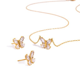 18K Gold Butterfly Marquise Set