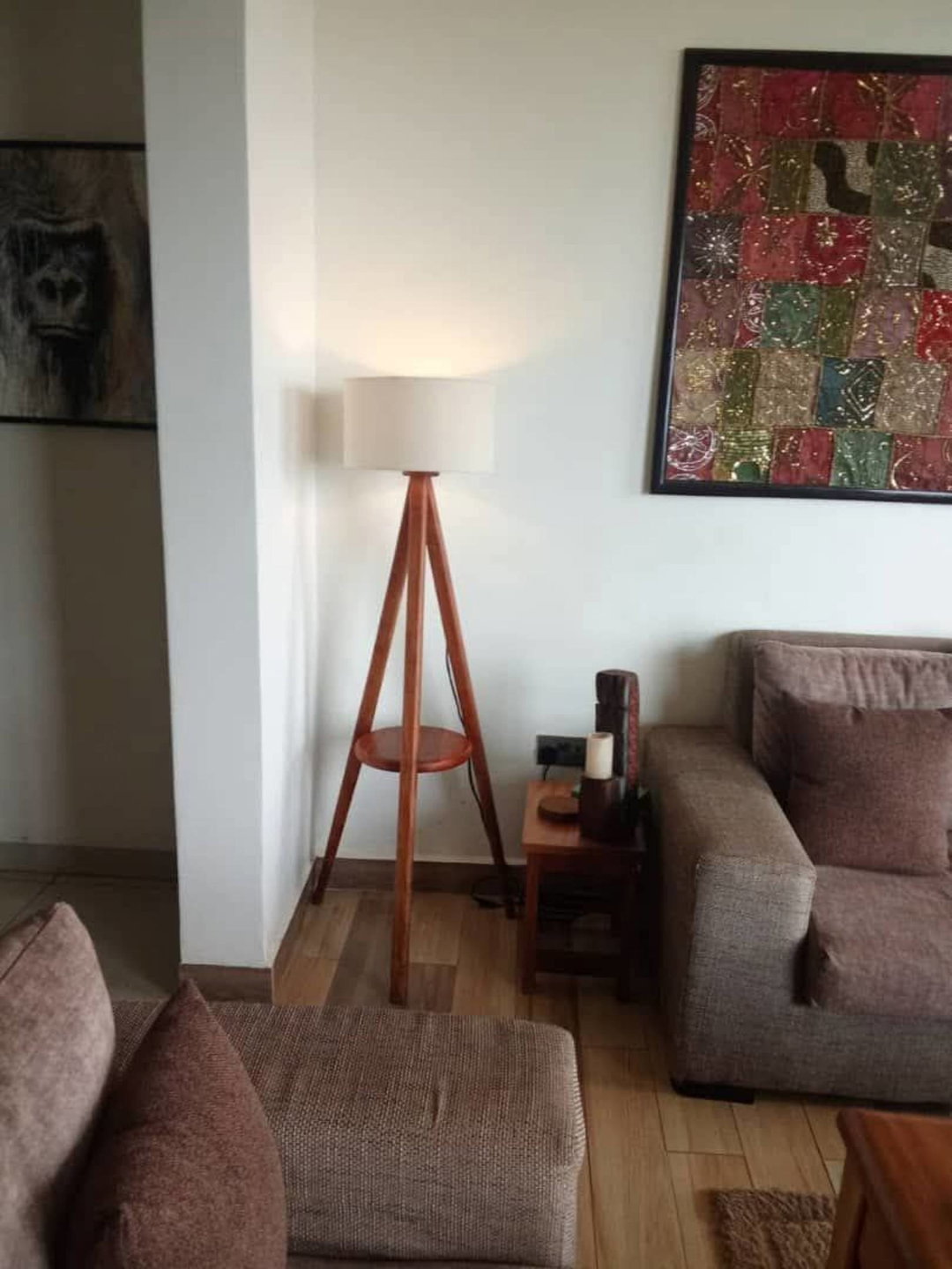 Wooden Shelved tripod lamp shade