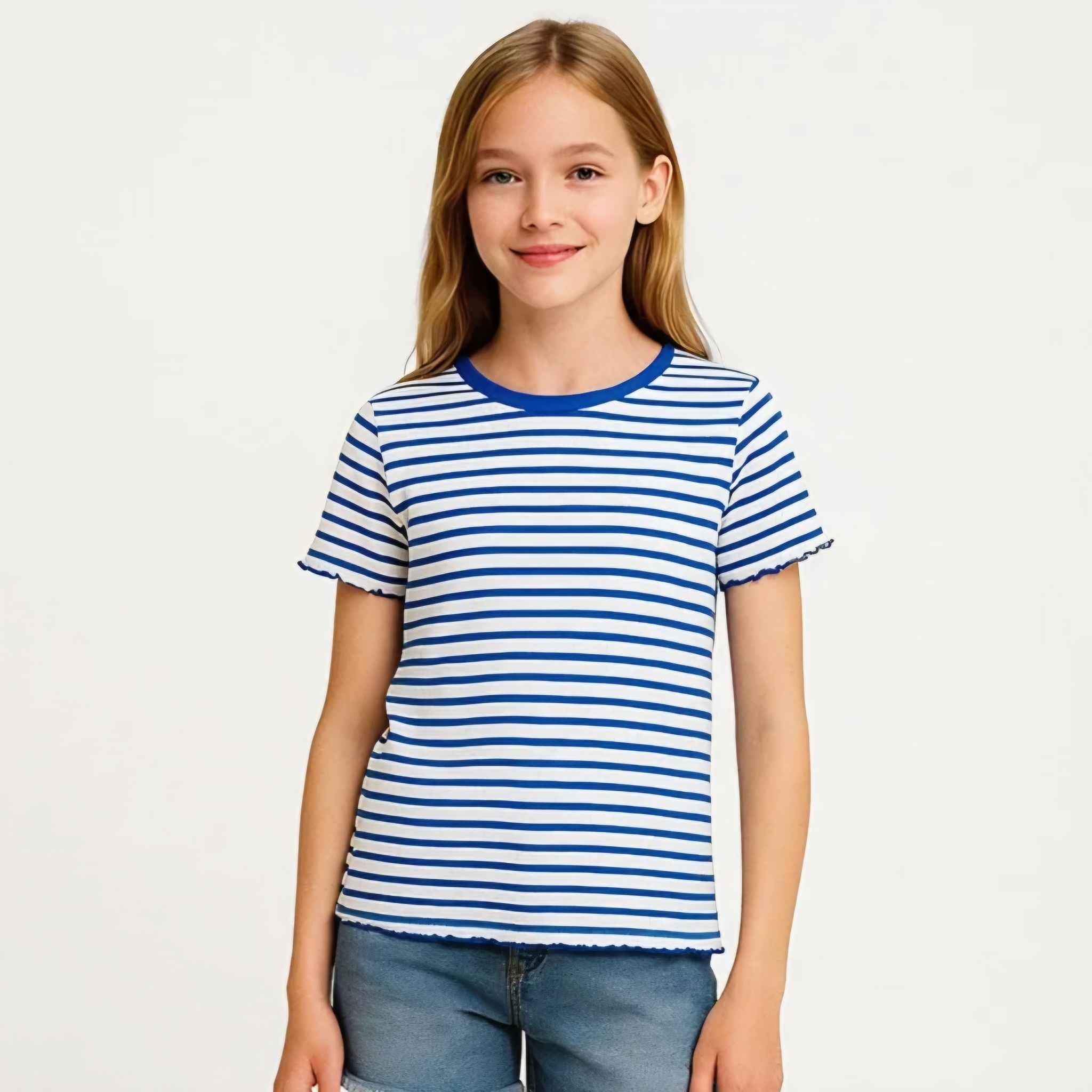 Minoti Girls Ribbed T-Shirt | White-Blue _0